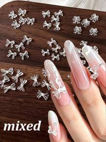 50pcs Mixed Transparent Moonlight Bow Nail Rhinestone Double Pleats Ballet Bowknot 3D Nail Charms Mixed Styles Lace Bow Nail Decoration - Multicolor - View 2