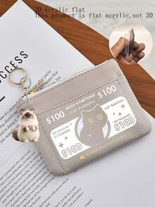 Stylish Coin Purse With 2D Cat Charm And Cat Pattern.Card Holder Coin Purse,Minimalist Anti‑Theft Small Purse, Travel Back‑To‑School Daily Accessory - Multicolor - View 15