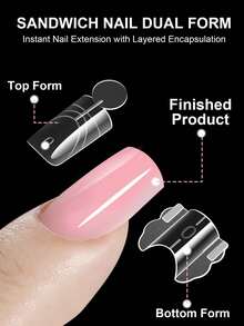 60 Sets Sandwich Nail Extension Dual Forms, With Inner Arc Short Square Crystal Nail Tips, Double Layer Nail Molds, Acrylic UV Gel Nail Tools - Clear - View 2