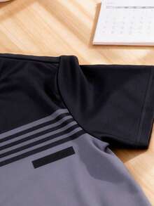 New Summer Men's Sports T-Shirt | Black & Grey Color Block Stripes, Loose Fit | Breathable & Comfortable, Versatile For Running - Grey - View 5