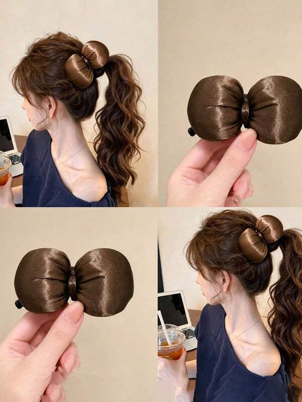 1pc Solid Color 3D Padded Bow Banana Clip Women's Fashion Minimalist Ponytail Hair Clip Hair Accessory