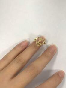 1pc Vintage Creative 26 Letter Ring Women Ins European American Cross-Border New Style Letter Open Adjustable Size Couple Ring Luxury Style - Silver - View 7
