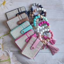 1pc Rhinestone Card Holder Keychain, Multi-Slot Card Sleeve With Zipper Coin Purse, Silicone Bead Wrist Strap Tassel Charm, Portable Carry-On Storage Bag, Multiple Colors Available, Store Bank Cards, IDs, Coins, Commute Travel Carry-On, Daily Office Practical Accessory, Compact Space-Saving, Sturdy And Secure - Multicolor - View 6