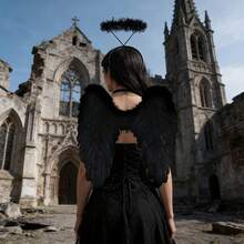 2pcs Photo Booth Props Angel Wings + Angel Headband, Black And White Wings, Adult Size, Strap Design, Easy To Wear And Manage, Party Wedding Costume, Halloween Cosplay, Great For Photos - Multicolor - View 4