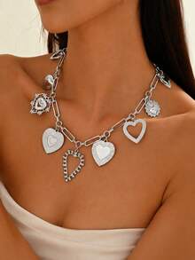 1 buah Kalung Liontin Hati Bergaya Bohemian Vintage – Rantai Tebal Warna Emas/Perak – Aksesori Pesta Pantai Musim Panas - Kalung Hati - View 7