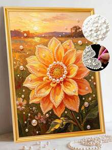 Lukisan Mutiara dengan Desain Pola Bunga Matahari, Kit Lukisan Berlian Kreatif Buatan Tangan DIY dengan Alat dan Kantong Berlian Mutiara, Cocok untuk Dekorasi Rumah, Kantor, Hadiah untuk Pecinta Kerajinan Tangan, Tanpa Bingkai - A - View 4