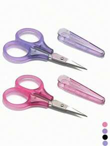 2pcs Precision Stainless Steel Mini Scissors, Pointed Design With Protective Case, Suitable For Embroidery, Fine Paper Cutting, Thread Trimming, Multi-Purpose Office Sewing Craft DIY Tool - Scissors - View 3