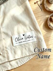 [Hand-Sewing Accessories] 48 Custom Heart-Shaped Sewing Garment Labels | Personalized Fabric Name Tags, Handmade Satin Labels For Knitwear, Clothing, Handbags, DIY - Multicolor - View 3