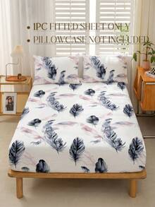 1pc Fashion Feather Pattern Parallel Line Fitted Sheet, Soft And Breathable, Suitable For Single, Double, Queen And King Size Beds, Deep Pocket Up To 11.8 Inches, Home Dorm Back To School Bedding Fitted Sheet - Multicolor - View 5
