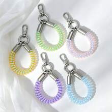 1pc Unisex Creative Iridescent Telephone Wire Keychain Spring Anti-Loss Phone Lanyard Accessory Personalized Bag Key Pendant - Multicolor - View 1