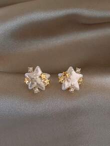 1 Pair Exquisite Luxury Cubic Zirconia Star Stud Earrings Suitable For Women's Holiday And Commute Wear - Yellow Gold - View 6
