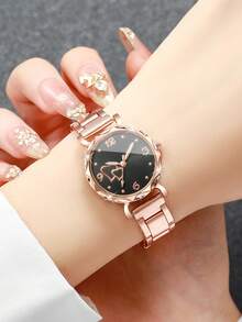 Rose Gold Minimalist Heart & Number Small Dial Women's Quartz Watch, Versatile Alloy Band Casual Wristwatch, Gift For Best Friend (1pc/Set) Watch Box Not Included - Rose Gold - View 2