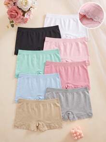 8pcs Girls Seamless Shortie Panties Mid Waist Heart Lace Trim Basic Underwear Back To School Multicolor - Multicolor - View 1