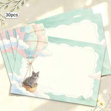 Cute Cat Stationery, 30 Sheets/Pack, Premium Paper With Exquisite Printing, Cat Pattern Decoration, Original Art Design, Floral Border - Rectangle - View 9