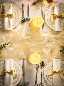 1pc Elegant Gold Glitter Tulle Table Runner, Romantic Bohemian Style Tablecloth, Home Decor, Party Decoration, Table Centerpiece Decoration, Christmas Decoration, Suitable For Wedding, Birthday Party, Bridal Shower And Christmas Tree Decoration - Broken Gold - View 7