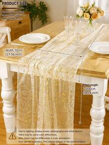 1pc Elegant Gold Glitter Tulle Table Runner, Romantic Bohemian Style Tablecloth, Home Decor, Party Decoration, Table Centerpiece Decoration, Christmas Decoration, Suitable For Wedding, Birthday Party, Bridal Shower And Christmas Tree Decoration - Broken Gold - View 13