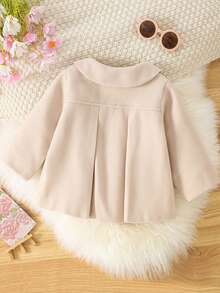 Autumn/Winter Toddler Girls Peter Pan Collar Ruffle Long Sleeve Dress Outdoor Casual Overcoat - Apricot - View 2