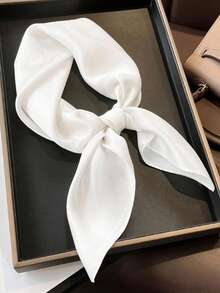 1pc Solid Color Silk Scarf, Versatile Hair Band & Belt, Chic Bag Accessory For Women - White - View 2