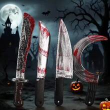 Halloween Prop, Blow Molded Plastic Fruit Knife Toy, Realistic Bloody Cleaver For Prank, Party And Performance - Multicolor - View 1