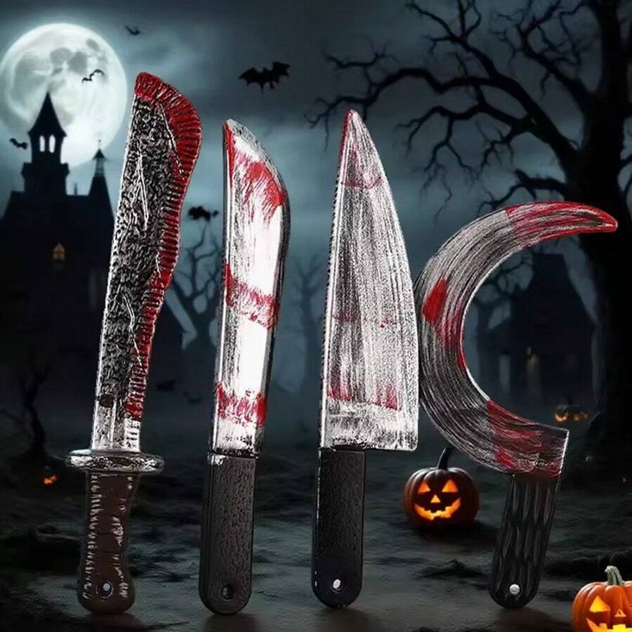 Halloween Prop, Blow Molded Plastic Fruit Knife Toy, Realistic Bloody Cleaver For Prank, Party And Performance - Multicolor - View 1