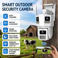 JOOAN 3MP Triple Lens Outdoor PTZ Security Camera CAM720 APP 5G WiFi Bluetooth AP Connection Electronic Zoom Human Detection Auto Tracking Full Color Night Vision Supports SD Card Cloud Storage Equipped With Network Port - Black and White - View 9