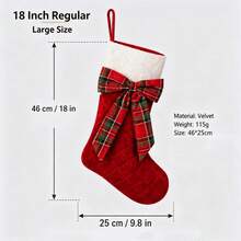 Red Christmas Stockings Retro Plaid Bow Hanging Decorative Socks For Mantel - Red - View 7
