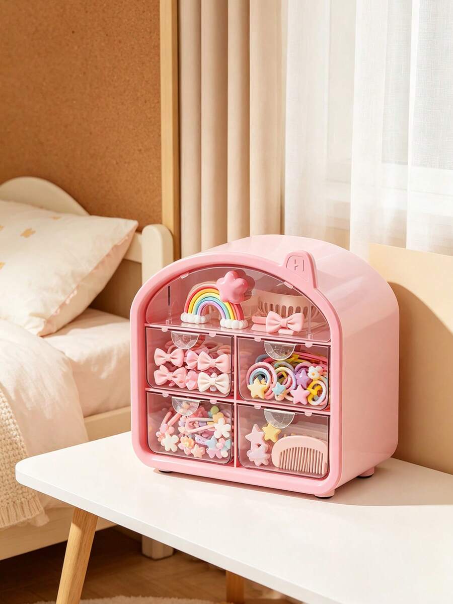1 Pink House-Shaped Storage Box For Kids' Rooms Or Nurseries - Multicolor - View 1