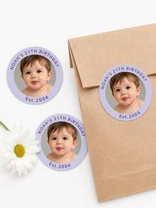 Personalized Custom Birthday Photo Stickers | Glossy Coated Waterproof, Suitable For Birthday Party, Shower Party, Bachelorette Party, Birthday Gift Packaging Labels, Paper - Multicolor - View 7