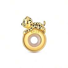 1pc Silver Plated Fierce Beast Spacer Bead, 3D Tiger Leopard Lion Crouching Design, Engraved Decoration Anti-Slip Positioning, Suitable For Basic Bracelets, Personalized , Ideal For Handmade DIY Beading And Holiday Gift Wearing - Gold - View 6