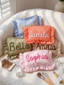 Personalized Ruffle Edge Bridal & Bridesmaid Storage Bag, Bridesmaid Gift Personalized Makeup Bag, Ceremony Preparation Gift, Customized Name Wedding Gift Storage Bag - Multicolor - View 1