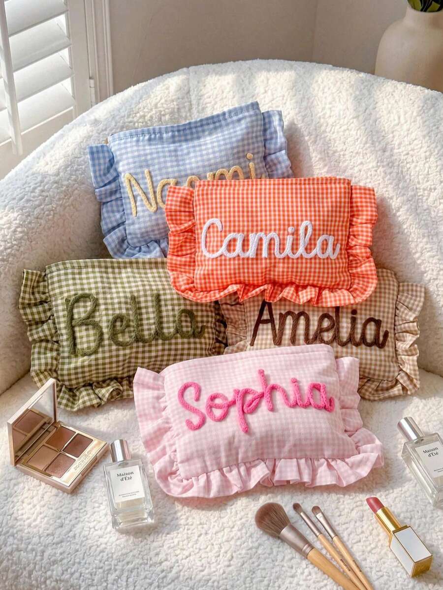 Personalized Ruffle Edge Bridal & Bridesmaid Storage Bag, Bridesmaid Gift Personalized Makeup Bag, Ceremony Preparation Gift, Customized Name Wedding Gift Storage Bag - Multicolor - View 1