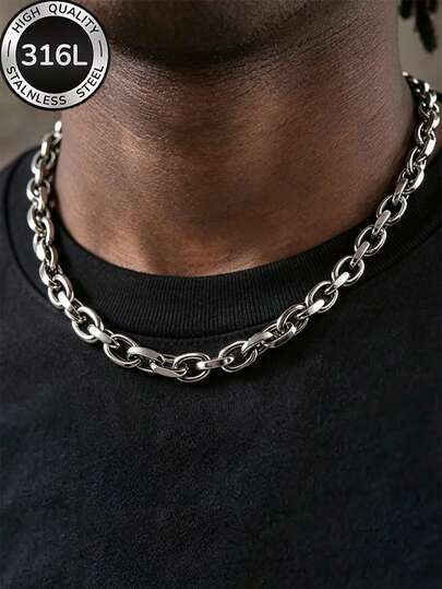 1pc Men's Minimalist Casual Round Cross Chain Stainless Steel Necklace, 7mm Waterproof Durable Material, Hip-Hop Style, Unisex Daily Versatile, Great Gift Choice!