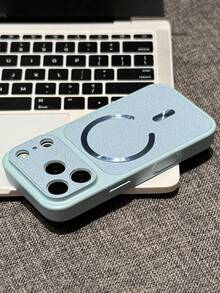 Premium Litchi Leather Texture CD Pattern Magnetic Wireless Charging Phone Case, Compatible With IPhone 18 Pro Max 18 Pro 17 Pro Max 17 Pro 16 Pro Max 15 Pro Max 14 Pro 13, Luxury Matte Lens Protection Shockproof Cushion Back Cover - Light Blue - View 3