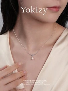 Yokizy Collar de perlas de agua dulce de plata S925 con colgante de perla blanca de 6-7mm, accesorio de cuello elegante y minimalista para uso diario de mujer - Blanco - Ver 2