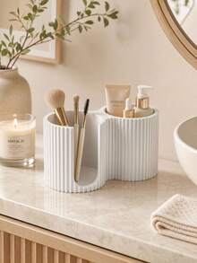 1pc Striped Makeup Storage Box, Cotton Swab Holder, 2-In-1 Bathroom Cotton Swab Box, Countertop Organizer, Decorative Storage, Modern Cream Style New Home Gift, Suitable For Bathroom, Vanity, Bedroom, Makeup Room, Dorm, Bathroom Storage Box, Decorative Ornament, Other Storage Rack, Desktop Organizer, Halloween, Christmas, Housewarming Gift - Multiple Styles - View 4