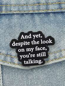 1pc Creative Satirical Quote Enamel Pin, Fun Boredom Text Slogan Badge, Fashion Accessory For Clothes And Backpacks, Perfect Gift For Friends - Black and White - View 4
