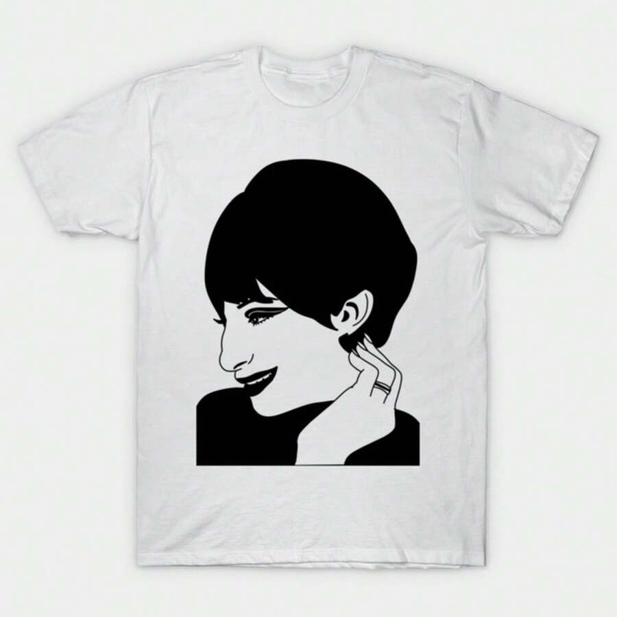 Unisex-Summer/Autumn T-Shirts - Barbra Streisand Black And White T-Shirt-Streetwear,Y2k,Herren,Pasha Style,Herbst Outfit,Essentials,Baumwolle Herren,V - White - View 1