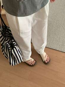 XIXITIAO 慵懶風編織帶夾腳拖鞋，金色扣飾平底夾腳涼鞋，休閒舒適防滑女款拖鞋，適合海灘度假 - 杏色鏤空 - 查看 10