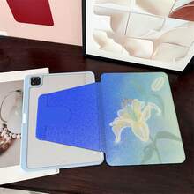 1件水彩百合漸層藍360°旋轉平板保護殼，相容 A16 2025、 Galaxy Tab S9 FE/S8 Plus/S7/S10、OPPO Pad、 MatePad、Vivo Pad、Honor Pad、Xiaoxin Pad - 彩色 - 查看 3