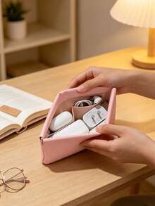 Sparkling Rose Letters Stamp Mini Storage Pouch, Women's Coin Purse, Self-Closing Multi-Functional Organizer Bag Chargers And Cables - Portable Carrying Pouch Suitable For Lipstick, Coins, Earphones, Data Cables, Keys, Jewelry, And Charging Cords - Multicolor - View 3