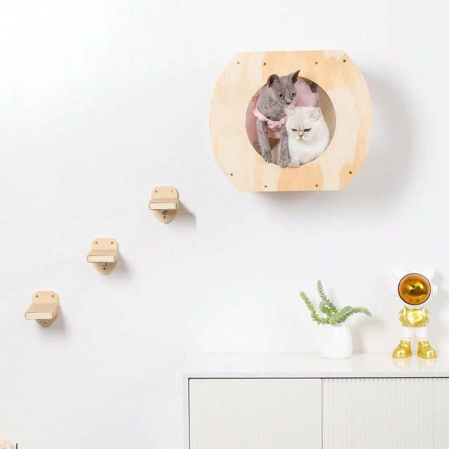 Wooden Cat Climbing Tree Indoor Cat Toy Window Cat Hammock Wall-Mounted Cat Bed Cat Jumping Board Solid Wood Cat Wall - Multicolor - View 1