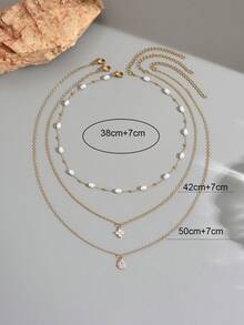 3pcs/Set Elegant Exquisite Stainless Steel Women's Necklace With Faux Pearl Chain, Shiny Four-Leaf Clover And Water Drop Pendant, Charming Neck Jewelry Suitable For Daily Wear, Shopping And Dating - Multicolor - View 4