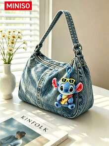 Stitch Guitar Bag Charm Keychain By MINISO, Cute Character With Fashion Glasses, For Handbag Tote Backpack, Birthday Christmas Gift - Stitch Guitar Plush Bag Charm - View 1