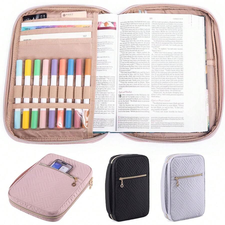 APLUFINE - Funda de Biblia para mujer, funda de transporte suave con accesorios, soporte para niñas, funda portadora, bolsa de iglesia - Rosa Oxidada - Ver 1