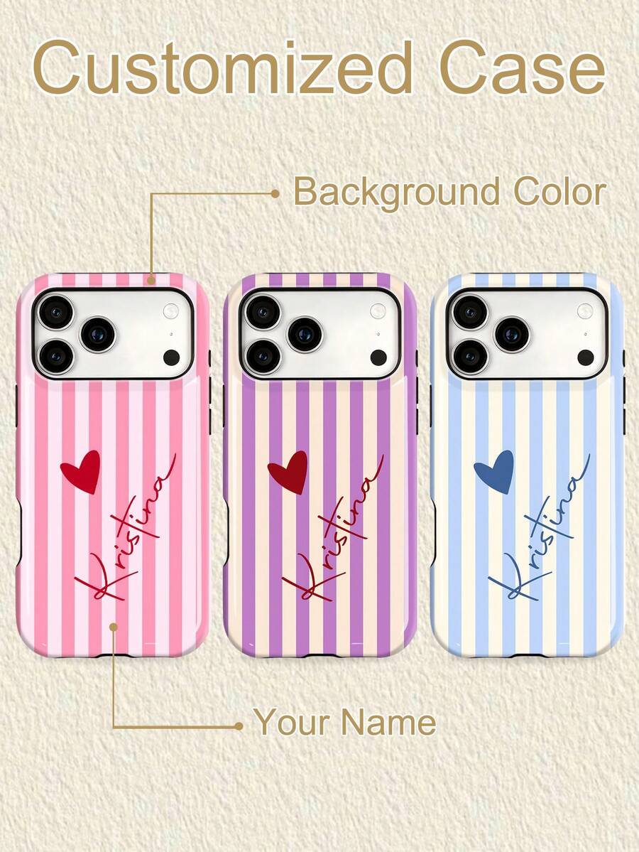 1pc Customized Minimalist Fresh Solid Color Name Letter Color Phone Case, 2-In-1 Glossy Film Full Coverage Hard Shell Protective Cover Compatible With Iphone 11/12/13/14/15/16/17 Pro Max - Multicolor - View 1