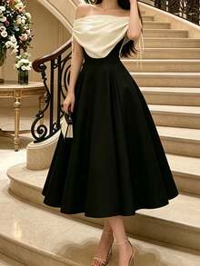 Women's Sleeveless Wrap Fitted Dress, Casual Fashion, Sexy Elegant Fall - Black and White - View 9