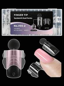 140pcs Sandwich Nail Extension Dual Mold, Inner Arc Short Square Crystal Nail Tips, Double Layer Nail Mold - Clear - View 1