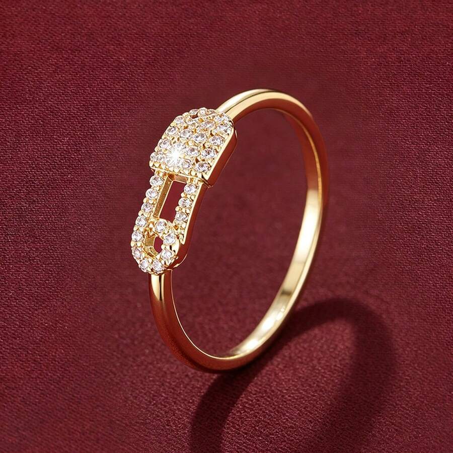 1 pieza Anillo de mujer con diseño minimalista y incrustaciones de circonita - Multicolor - Ver 1