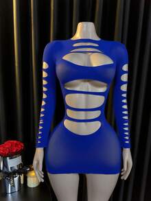 Lingerie Set/Role Play Costume Jumpsuit Shirt Long Sleeve Underwear Cover-Up Bikini Cover-Up - Blue - View 3