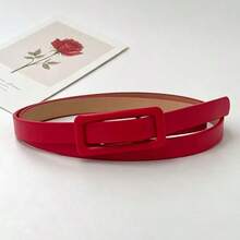 Women Minimalist Solid PU Skinny Waist Belt, Square Punch‑Free Buckle Decor Accessory For Campus Summer Fall Autumn Halloween Daily Outfit Matching - Small Bag Buckle Thin Belt - View 23
